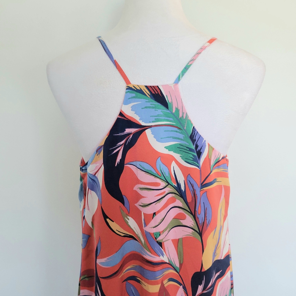 Nicole Miller Satin Multicolor Floral Pockets Straps Beach Maxi Dress Sz Large - Picture 7 of 13